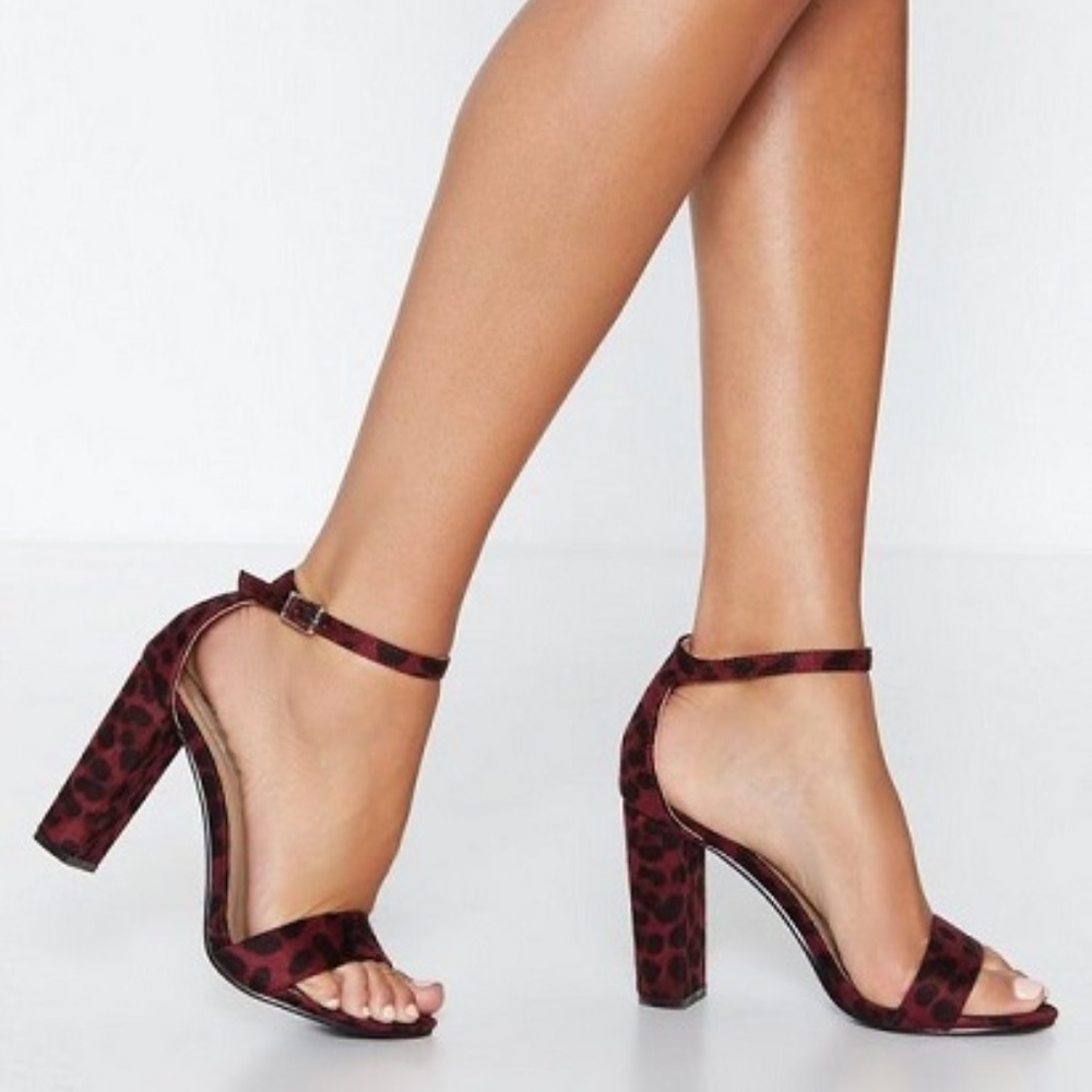 NASTY GAL RED LEOPARD 'HERE KITTY' STRAP HEEL sz 9